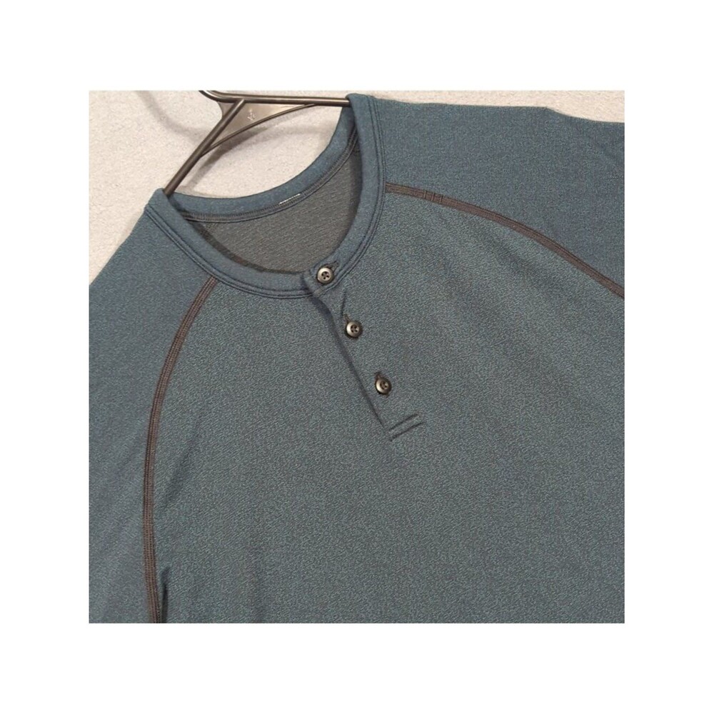 Lululemon Shirt Men's M Blue Long Sleeve Henley Performance Casual Stretch